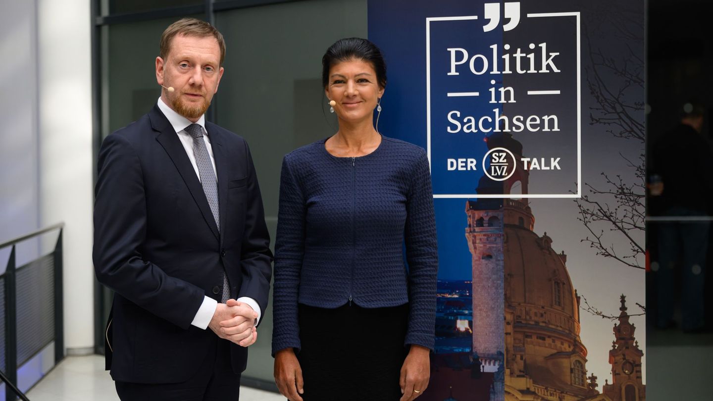 Politische Debatte: Kretschmer im Disput mit Wagenknecht